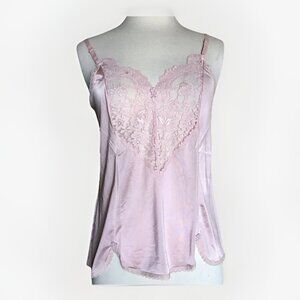 Vintage Palais Charle‎ Pink Satin Lace Trim Cami Tank Top Romantic Size 32 (Med)